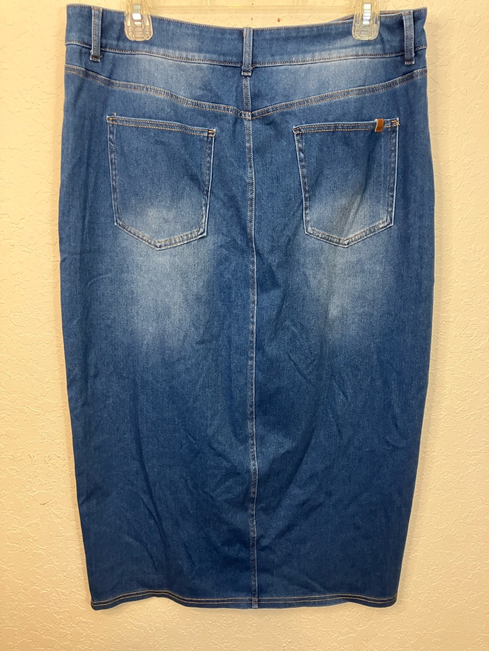HALARA Blue Denim Pencil Skirt with Front Slit - Picture 2 of 4